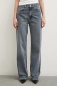 Yüksek Bel Kesik Paça Wide Leg Jean Füme - 5