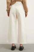 Yüksek Bel Geniş Paça Mom Jean Ekru - 6
