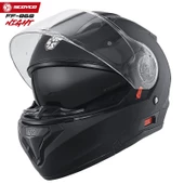 SCOYCO FF-868 NIGHT MAT SİYAH ÇENE AÇILIR GÜNEŞ VİZÖRLÜ KASK thumbnail 3