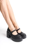 Arja Siyah Mary Jane Bantlı Yüksek Kalın Platform Topuklu Hafif Günlük Ayakkabı thumbnail 3