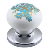 8 Adet Mavi Beyaz Ortanca Çiçek Desenli Krom Tablalı Polimer Düğme Kulp Mobilya Mutfak Dolabı Çekmece Kulbu Kulpları thumbnail 5