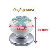 8 Adet Mavi Beyaz Ortanca Çiçek Desenli Krom Tablalı Polimer Düğme Kulp Mobilya Mutfak Dolabı Çekmece Kulbu Kulpları thumbnail 2