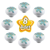 8 Adet Mavi Beyaz Ortanca Çiçek Desenli Polimer Düğme Kulp Mantar Mobilya Mutfak Dolabı Çekmece Kulbu Kulpları thumbnail 1