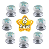 8 Adet Mavi Beyaz Ortanca Çiçek Desenli Krom Tablalı Polimer Düğme Kulp Mobilya Mutfak Dolabı Çekmece Kulbu Kulpları thumbnail 1