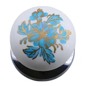 8 Adet Mavi Beyaz Ortanca Çiçek Desenli Krom Tablalı Polimer Düğme Kulp Mobilya Mutfak Dolabı Çekmece Kulbu Kulpları thumbnail 7