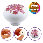Pembe Beyaz Ortanca Çiçek Desenli Polimer Düğme Kulp Mantar Mobilya Mutfak Dolabı Çekmece Kulbu Kulpları thumbnail 1