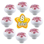 8 Adet Pembe Beyaz Ortanca Çiçek Desenli Polimer Düğme Kulp Mantar Mobilya Mutfak Dolabı Çekmece Kulbu Kulpları thumbnail 1