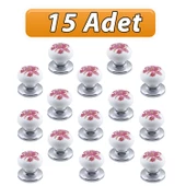 15 Adet Pembe Beyaz Ortanca Çiçek Desenli Krom Tablalı Polimer Düğme Kulp Mobilya Mutfak Dolabı Çekmece Kulbu Kulpları - 1