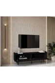 Enwood Rigel Country Siyah Mdf 2 Kapaklı Düşme Kapak Ahşap Ayaklı 180 cm  Tv Ünitesi - 2