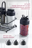GRİMOR Life Perla Metal Standlı Peçetelik Hazneli 4'lü Çift Kapaklı Cam Baharatlık Seti - Baharat Takımı - 3
