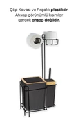 GRİMOR Life Ahşap Desenli Metal Standlı Yedekli Wc Kağıtlık Banyo Seti Siyah 3 Adet Duş Lifi Hediye - 4