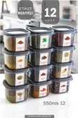 GRİMOR Life 12 Adet Sızdırmaz Etiketli Baharatlık Bakliyat Saklama Kabı 550 ml -derin Dondurucu Ve Mikrodalga - 1