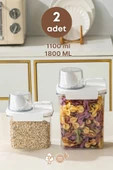 GRİMOR Life 2 Li Sızdırmaz Depolama Erzak Bakliyat Saklama Kabı- Ölçekli Kapak 1100 ml 1800 ml Etiket Hediyeli - 1