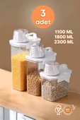 GRİMOR Life 3 Lü Sızdırmaz Depolama Erzak Bakliyat Saklama Kabı- Ölçekli Kapak 1100 ml 1800 ml 2300 ml - 1