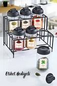 GRİMOR Life Metal Standlı 6'lı Kilitlenebilir Kapaklı Kaşıklı Cam Baharatlık Seti 300 ml Etiket Hediyeli - 2