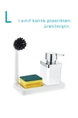 GRİMOR Life Fırçalı Sıvı Sabunluk Süngerlik Standlı Mutfak Banyo Seti - 5