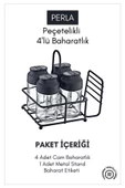GRİMOR Life Perla Metal Standlı Peçetelikli 4'lü Çift Kapaklı Cam Baharatlık Seti - Tuzluk Biberlik Peçetelik - 5