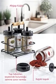 GRİMOR Life Metal Standlı 4'lü Kaşıklı Cam Baharatlık Seti 300 cc- Flora Baharatlık Seti- Etiket Hediyeli - 2