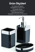 GRİMOR Life Metal Standlı Krom Detaylı Banyo Seti Siyah- Sıvı Sabunluk Katı Sabunluk Diş Fırçalık - 6