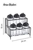 GRİMOR Life Metal Standlı 6'lı Kilitlenebilir Kapaklı Kaşıklı Cam Baharatlık Seti 300 ml Etiket Hediyeli - 3