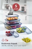 GRİMOR Life 5 Adet Sızdırmaz Saklama Kabı - (350 ML 670 ML 1,2 LT 2 LT 3,2 LT)-derin Dondurucu Ve Mikrodalga - 1