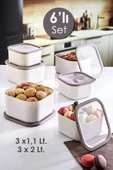 GRİMOR Life Sızdırmaz Kapak 6'lı Erzak Saklama Kabı 3x1,1 Lt. 3x2 Lt. Bej-derin Dondurucu Ve Mikrodalga - 1