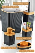 GRİMOR Life 5'li Siyah Ahşap Desenli Çizgili Lüx Banyo Seti 3 Adet Duş Lifi Hediye - 2