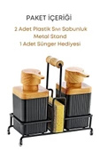 GRİMOR Life Mimoza Metal Standlı Ahşap Detaylı Bulaşık Deterjanı Ve Sıvı Sabunluk Mutfak Seti-sünger Hediyeli - 4
