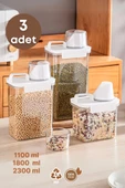 GRİMOR Life 3 Lü Sızdırmaz Depolama Erzak Bakliyat Saklama Kabı- Ölçekli 1100 ml 1800 ml 2300 ml Etiket Hediyeli - 1