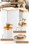 GRİMOR Life 5'li Beyaz Ahşap Desenli Çizgili Lüx Banyo Seti 3 Adet Duş Lifi Hediye - 2