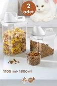 GRİMOR Life 2 Li Sızdırmaz Depolama Kedi Köpek Mama Saklama Kabı- Ölçekli Erzak Depolama 1100 ml 1800 ml - 1