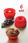 GRİMOR Life 6 Lı Yıkanabilir Mini Kek Muffin Pişirme Kalıbı, Silikon Muffin, Cupcake Kalıbı Karma Renk - 1
