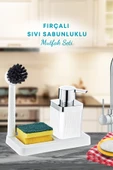 GRİMOR Life Fırçalı Sıvı Sabunluk Süngerlik Standlı Mutfak Banyo Seti - 1