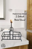 GRİMOR Life 2 Bölmeli Çok Amaçlı Ahşap Kulplu Metal Stand Düzenleyici Organizer- Sıvı Sabunluk- Yağdanlık Standı - 1