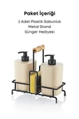 GRİMOR Life Metal Standlı Krem Begonya Bulaşık Deterjanı ve Sıvı Sabunluk Mutfak Seti-Sünger Hediyeli - 4