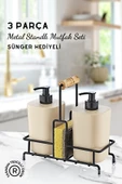 GRİMOR Life Metal Standlı Krem Begonya Çamaşır Suyu ve Sıvı Sabunluk Banyo Seti-Sünger Hediyeli - 1