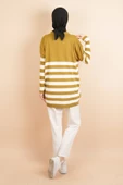 V Yakalı Üst Gömlek Yaka Çizgili Basic Tunik Kazak Yağ Yeşili - 4