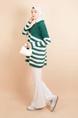 V Yakalı Üst Gömlek Yaka Çizgili Basic Tunik Kazak Zümrüt - 3