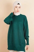 Yumoş Tesettür Tunik Basic Düz Tunik Kazak Zümrüt - 1
