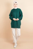 Yumoş Tesettür Tunik Basic Düz Tunik Kazak Zümrüt - 2