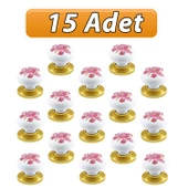 15 Adet Pembe Beyaz Ortanca Çiçek Desenli Altın Tablalı Polimer Düğme Kulp Mobilya Mutfak Dolabı Çekmece Kulbu Kulpları - 1