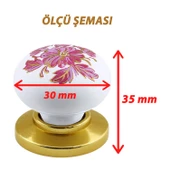 15 Adet Pembe Beyaz Ortanca Çiçek Desenli Altın Tablalı Polimer Düğme Kulp Mobilya Mutfak Dolabı Çekmece Kulbu Kulpları - 2