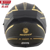 SCOYCO FF-869 BLADE MAT SİYAH-GOLD GÜNEŞ VİZÖRLÜ KAPALI KASK thumbnail 5