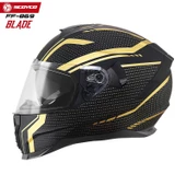 SCOYCO FF-869 BLADE MAT SİYAH-GOLD GÜNEŞ VİZÖRLÜ KAPALI KASK thumbnail 2