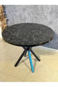 Yuvarlak Yemek Masası Mutfak Masası 90 cm SİYAH MERMER - 2