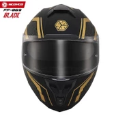 SCOYCO FF-869 BLADE MAT SİYAH-GOLD GÜNEŞ VİZÖRLÜ KAPALI KASK thumbnail 4