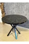 Yuvarlak Yemek Masası Mutfak Masası 90 cm SİYAH MERMER - 4