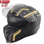 SCOYCO FF-869 BLADE MAT SİYAH-GOLD GÜNEŞ VİZÖRLÜ KAPALI KASK thumbnail 3