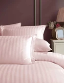 İyi Geceler İstanbul Stripe Somon Saten Çift Kişilik Nevresim Takımı - 2
