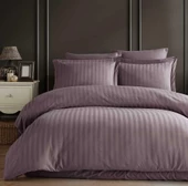 İyi Geceler İstanbul Stripe Saten Çift Kişilik Mürdüm Nevresim Takımı - 1